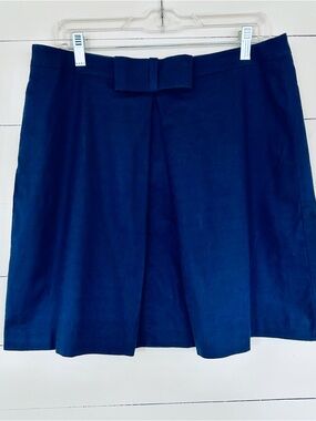 LOFT Navy Blue Cotton Skirt with Bow on Front and Zipper on Back. Size 12